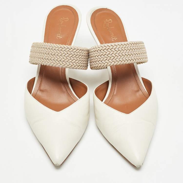 Pre Owned Malone Souliers Cream Leather and Elastic Maisie Mules Size 40