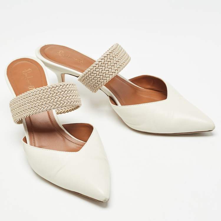 Pre Owned Malone Souliers Cream Leather and Elastic Maisie Mules Size 40