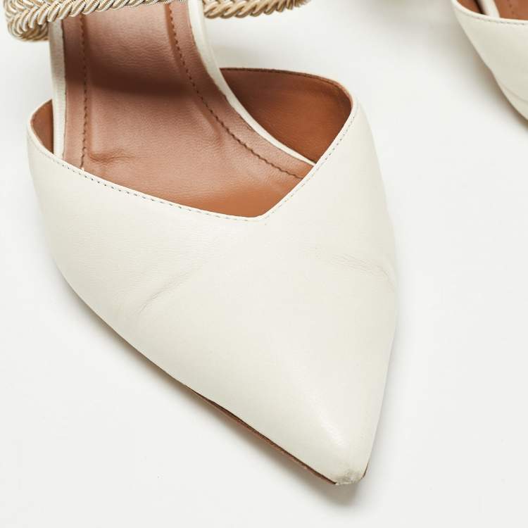 Pre Owned Malone Souliers Cream Leather and Elastic Maisie Mules Size 40
