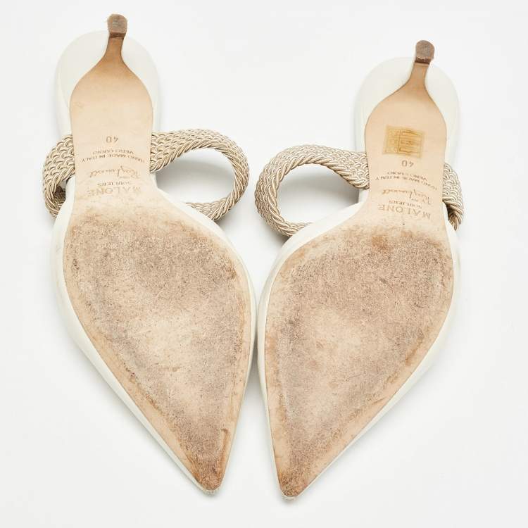Pre Owned Malone Souliers Cream Leather and Elastic Maisie Mules Size 40