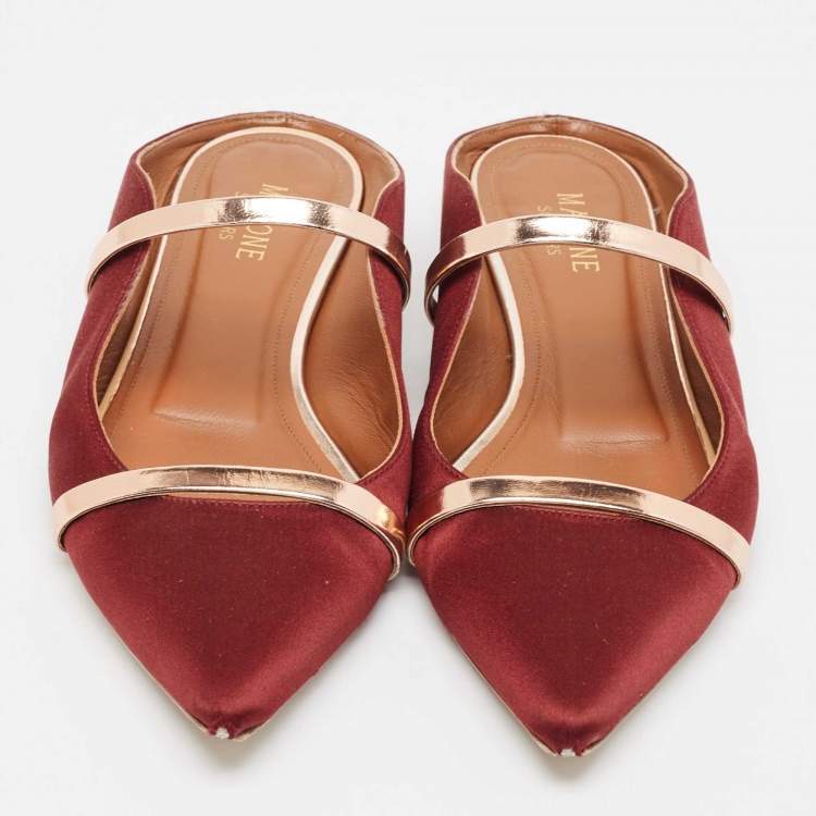Pre Owned Malone Souliers Burgundy Satin Maureen Flat Mules Size 38