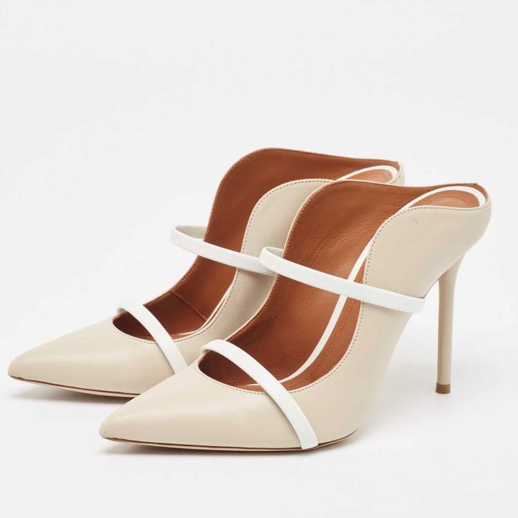 Pre Owned Malone Souliers Cream/White Leather Maureen Mules Size 38.5