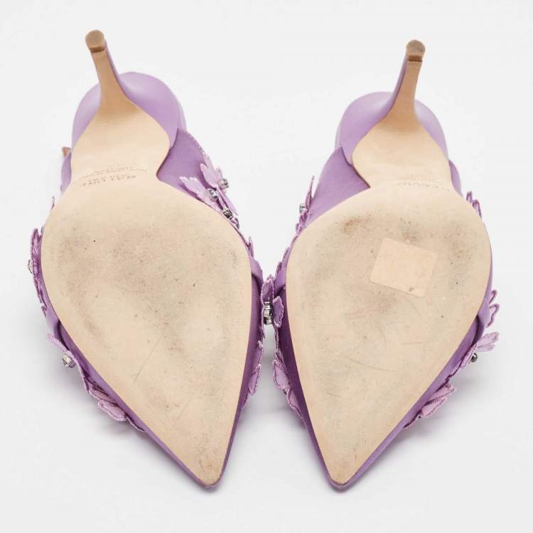 Pre Owned Malone Souliers Purple Satin Floral Applique Marion Pumps Size 40