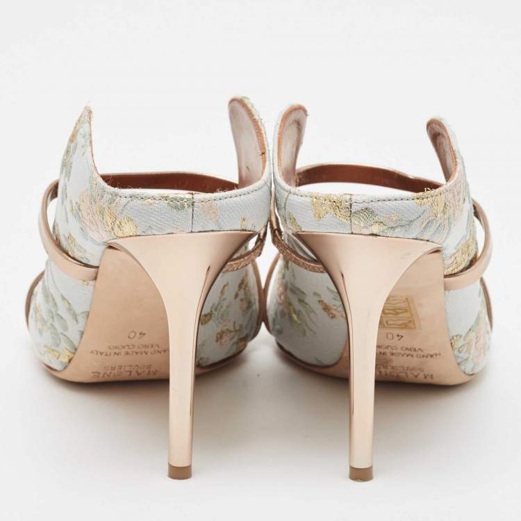 Pre Owned Malone Souliers x Bridgerton Light Blue Embroidered Fabric Maureen Mules Size 40