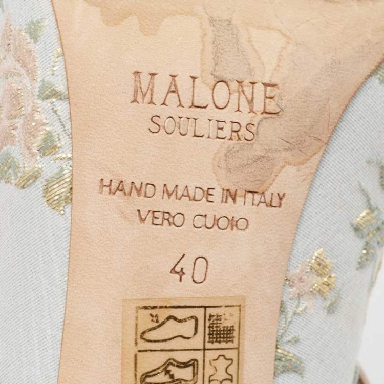 Pre Owned Malone Souliers x Bridgerton Light Blue Embroidered Fabric Maureen Mules Size 40