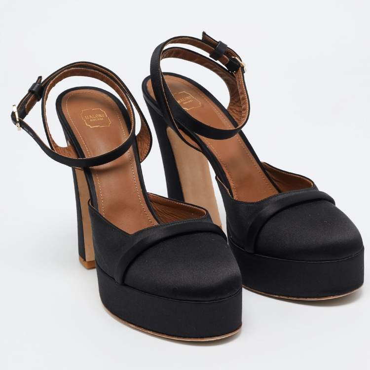 Pre Owned Malone Souliers Black Satin Mora Pumps Size 40