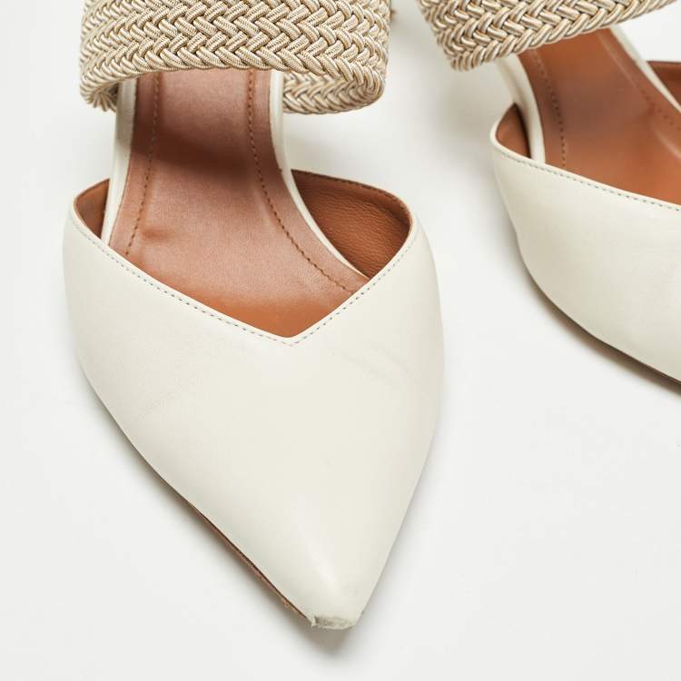 Pre Owned Malone Souliers White Leather Maisie Mules Size 38.5