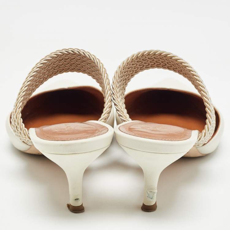 Pre Owned Malone Souliers White Leather Maisie Mules Size 38.5