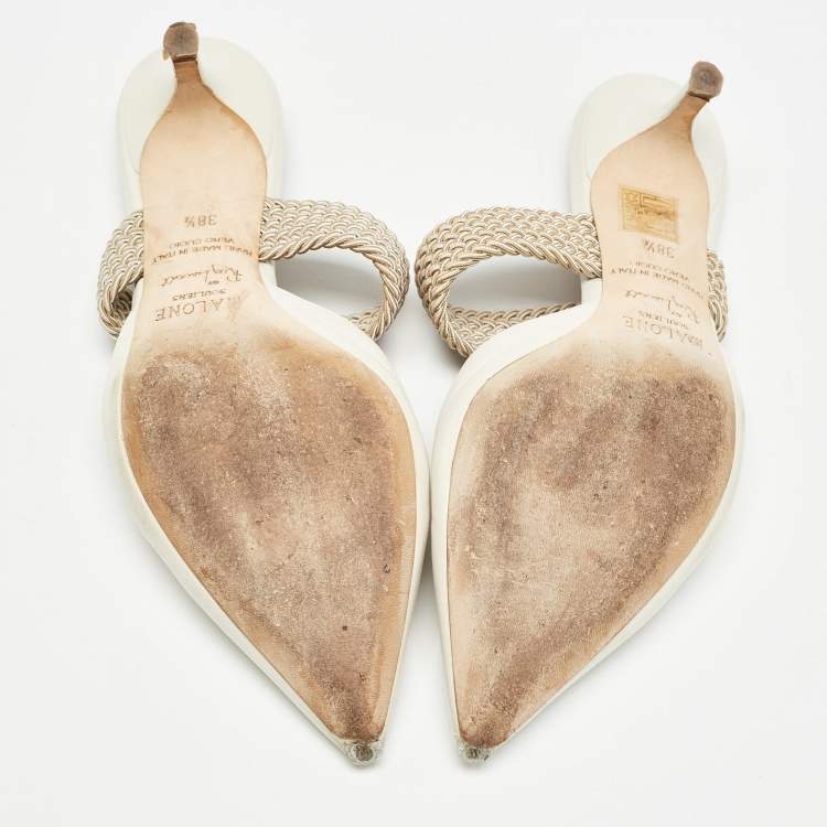 Pre Owned Malone Souliers White Leather Maisie Mules Size 38.5