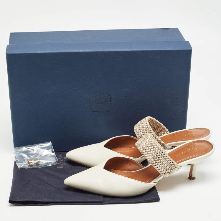 Pre Owned Malone Souliers White Leather Maisie Mules Size 38.5