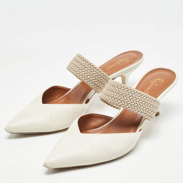 Pre Owned Malone Souliers White Leather Maisie Mules Size 38.5