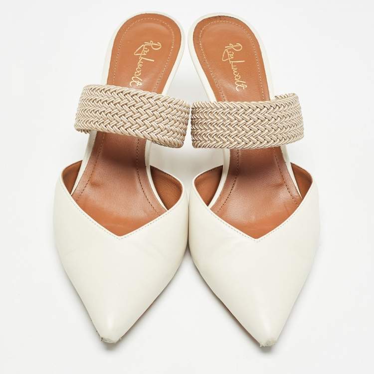Pre Owned Malone Souliers White Leather Maisie Mules Size 38.5