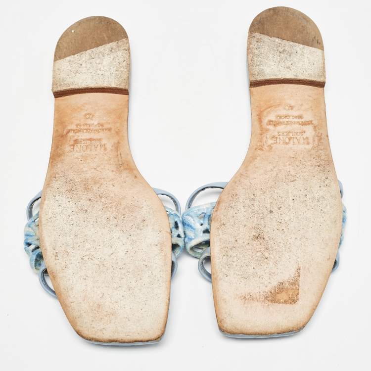 Pre Owned Malone Souliers Blue Leather and Canvas Macrame Napa Flat Slides Size 40