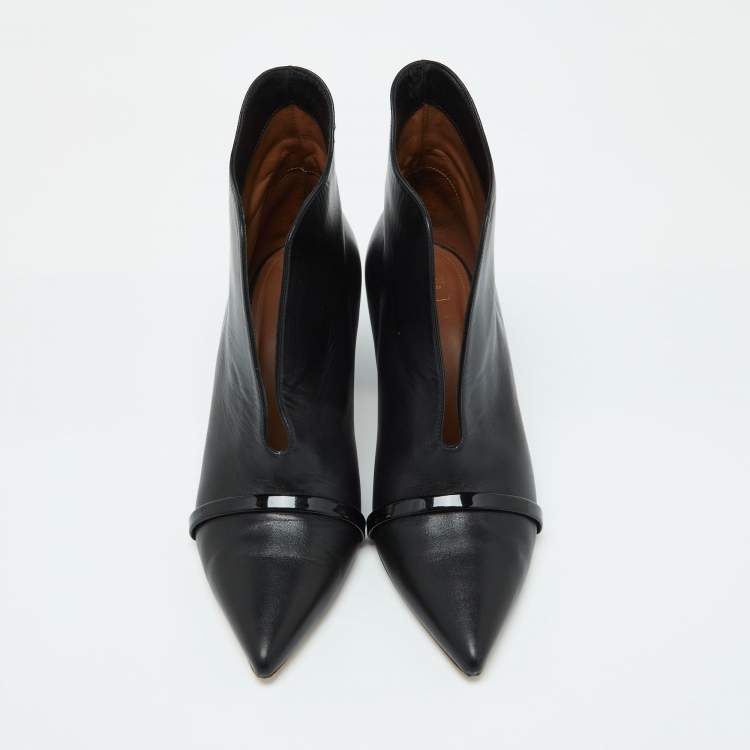 Pre Owned Malone Souliers Black Leather and Patent Clara Ankle Boots Size 38