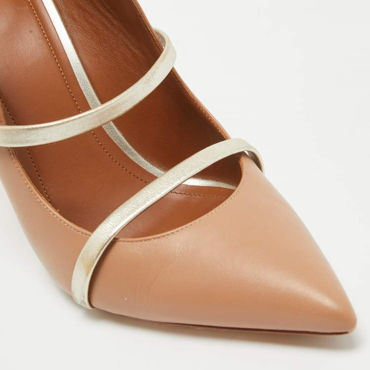 Pre Owned Malone Souliers Beige/Gold Leather Maureen Mules Size 40.5