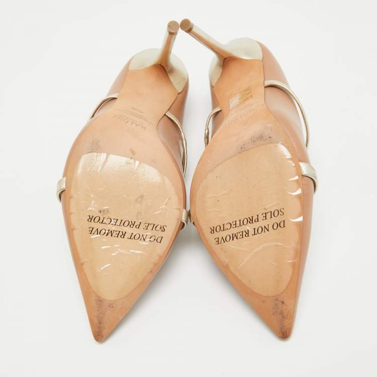 Pre Owned Malone Souliers Beige/Gold Leather Maureen Mules Size 40.5