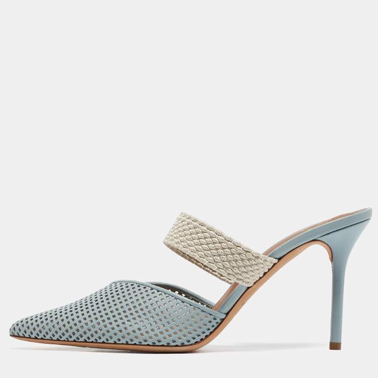 Pre Owned Malone Souliers Blue Perforated Leather Maisie Mules Size 41