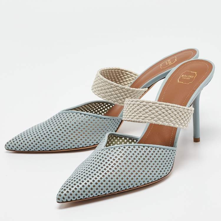 Pre Owned Malone Souliers Blue Perforated Leather Maisie Mules Size 41