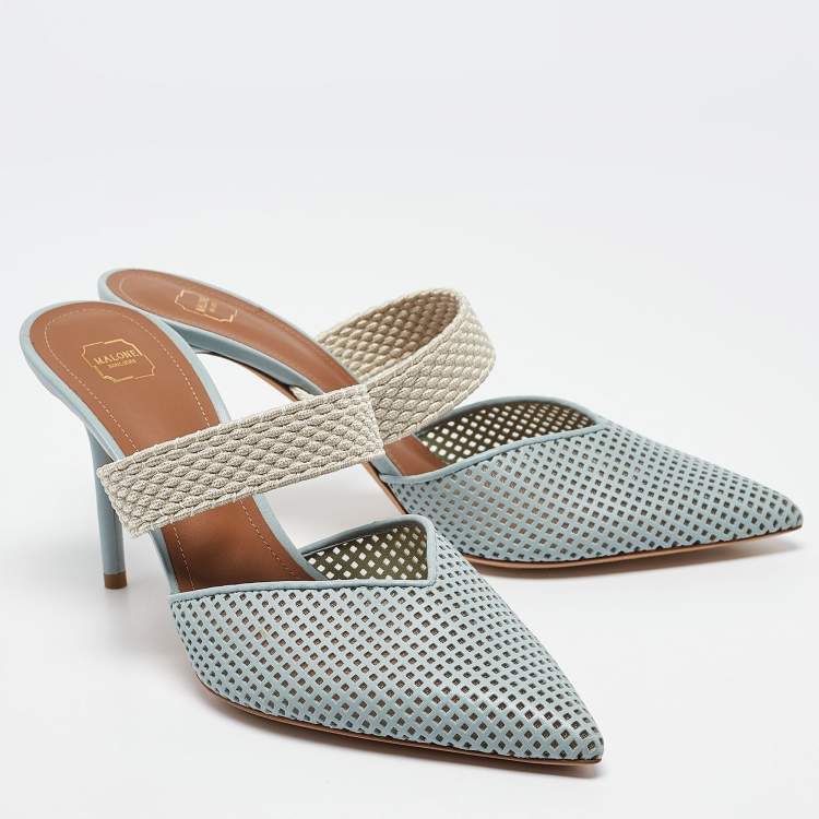 Pre Owned Malone Souliers Blue Perforated Leather Maisie Mules Size 41