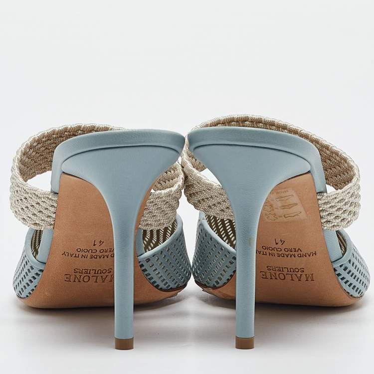 Pre Owned Malone Souliers Blue Perforated Leather Maisie Mules Size 41