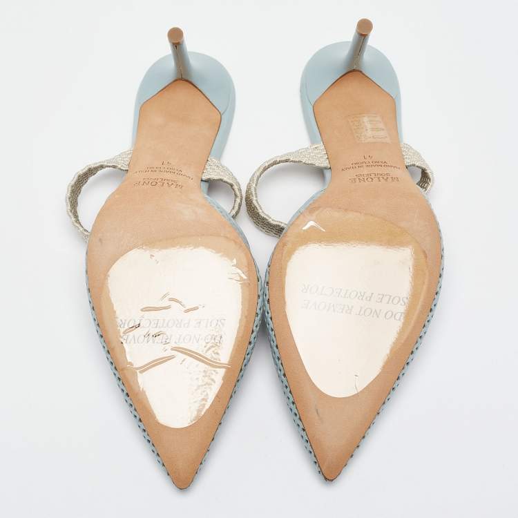 Pre Owned Malone Souliers Blue Perforated Leather Maisie Mules Size 41