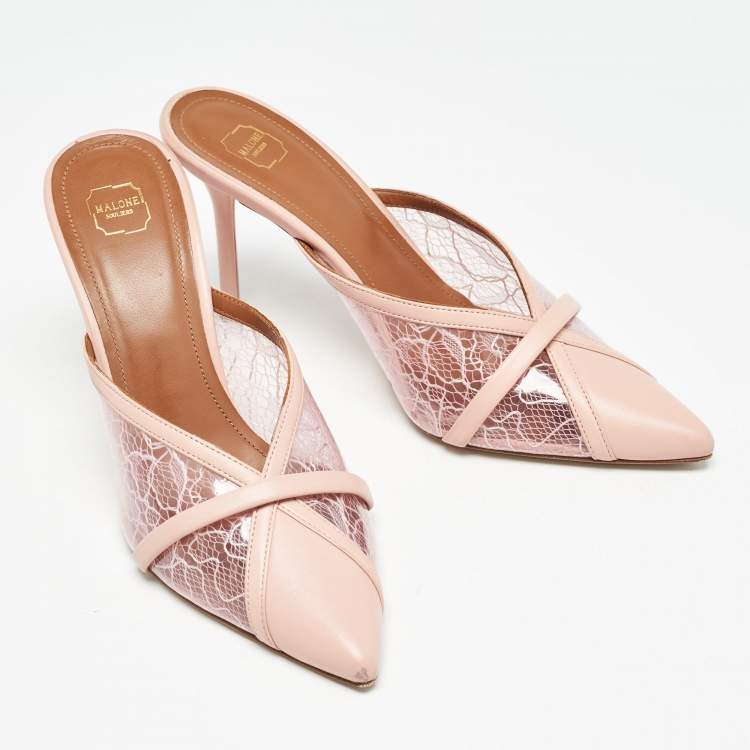 Pre Owned Malone Souliers Pink PVC and Leather Bobbi  Mules Size 38