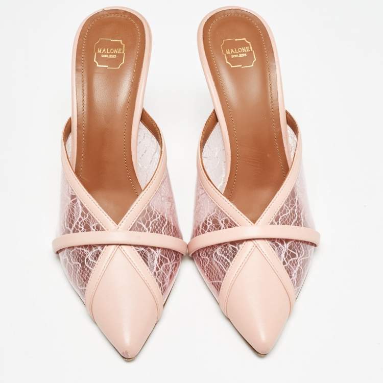 Pre Owned Malone Souliers Pink PVC and Leather Bobbi  Mules Size 38