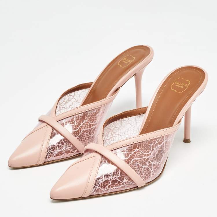 Pre Owned Malone Souliers Pink PVC and Leather Bobbi  Mules Size 38