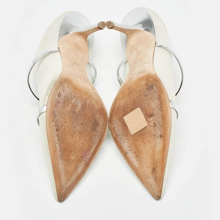 مملوكة مسبقًا Malone Souliers Silver Nubuck Leather Maureen Pointed Toe Mule Sandals Size 38.5
