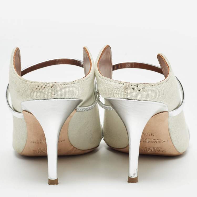 مملوكة مسبقًا Malone Souliers Silver Nubuck Leather Maureen Pointed Toe Mule Sandals Size 38.5