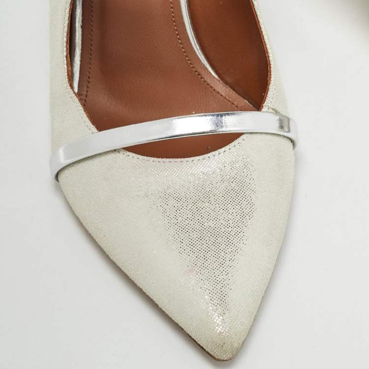 مملوكة مسبقًا Malone Souliers Silver Nubuck Leather Maureen Pointed Toe Mule Sandals Size 38.5