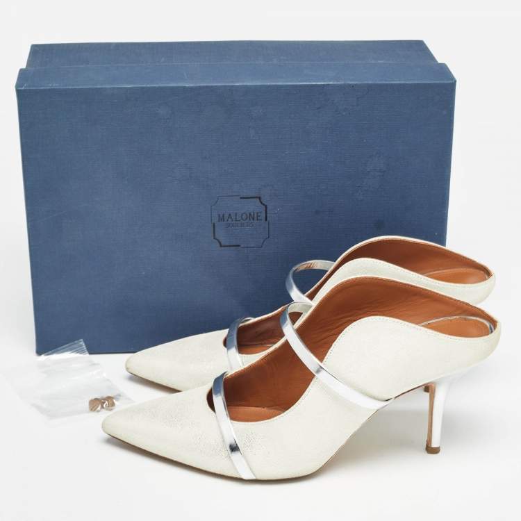 مملوكة مسبقًا Malone Souliers Silver Nubuck Leather Maureen Pointed Toe Mule Sandals Size 38.5