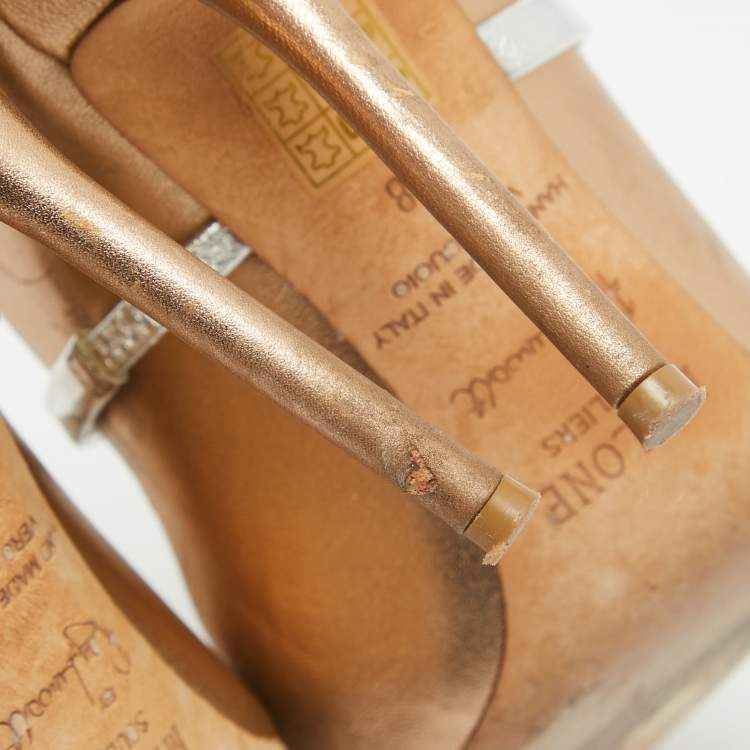 Pre Owned Malone Souliers Metallic Gold Leather Maureen Mules Size 38