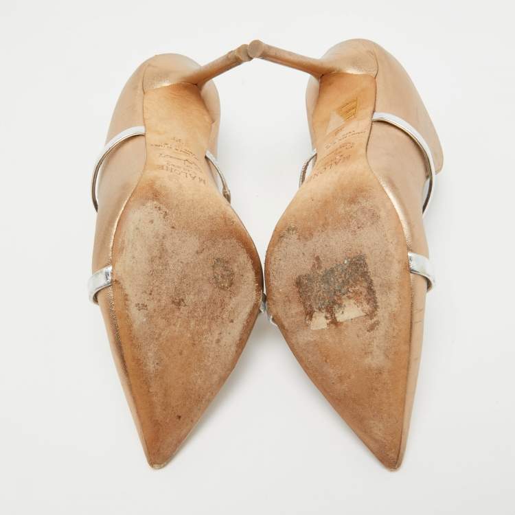 Pre Owned Malone Souliers Metallic Gold Leather Maureen Mules Size 38