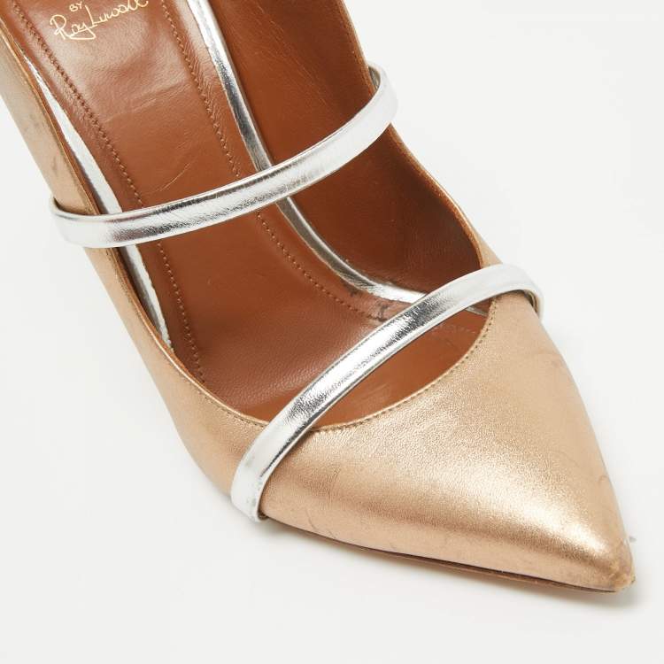Pre Owned Malone Souliers Metallic Gold Leather Maureen Mules Size 38
