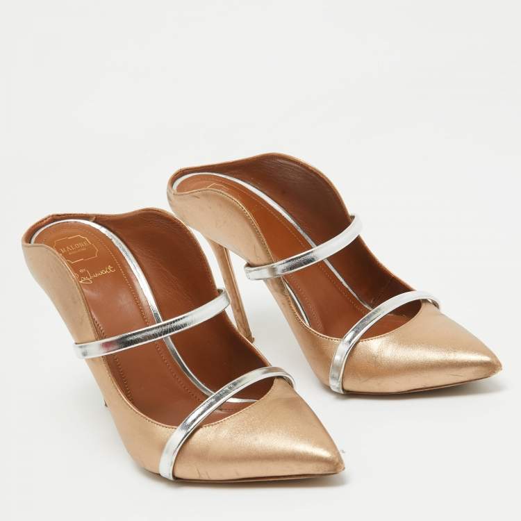 Pre Owned Malone Souliers Metallic Gold Leather Maureen Mules Size 38