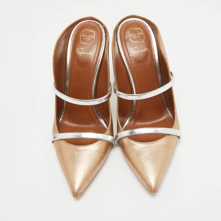 Pre Owned Malone Souliers Metallic Gold Leather Maureen Mules Size 38