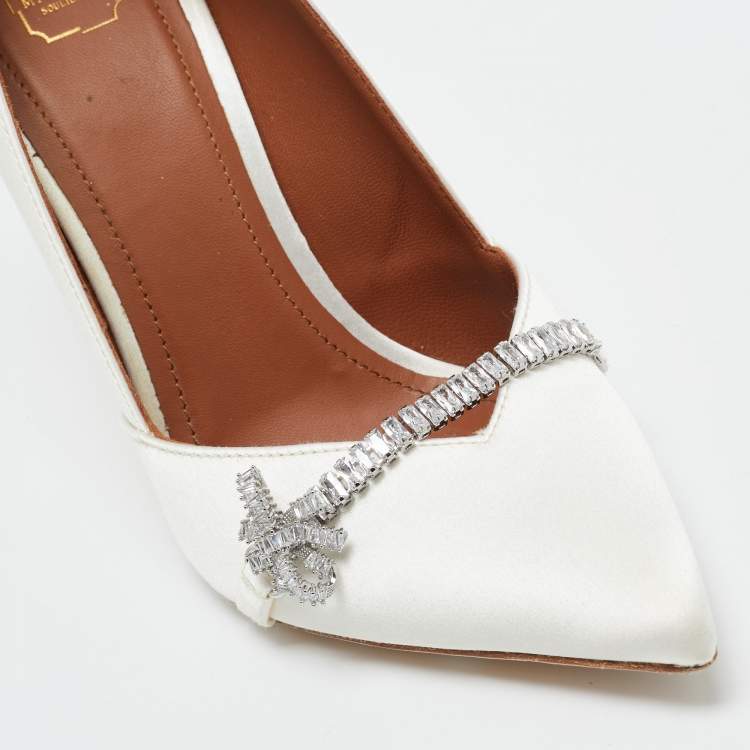 Pre Owned Malone Souliers White Satin Lowe Pumps Size 37