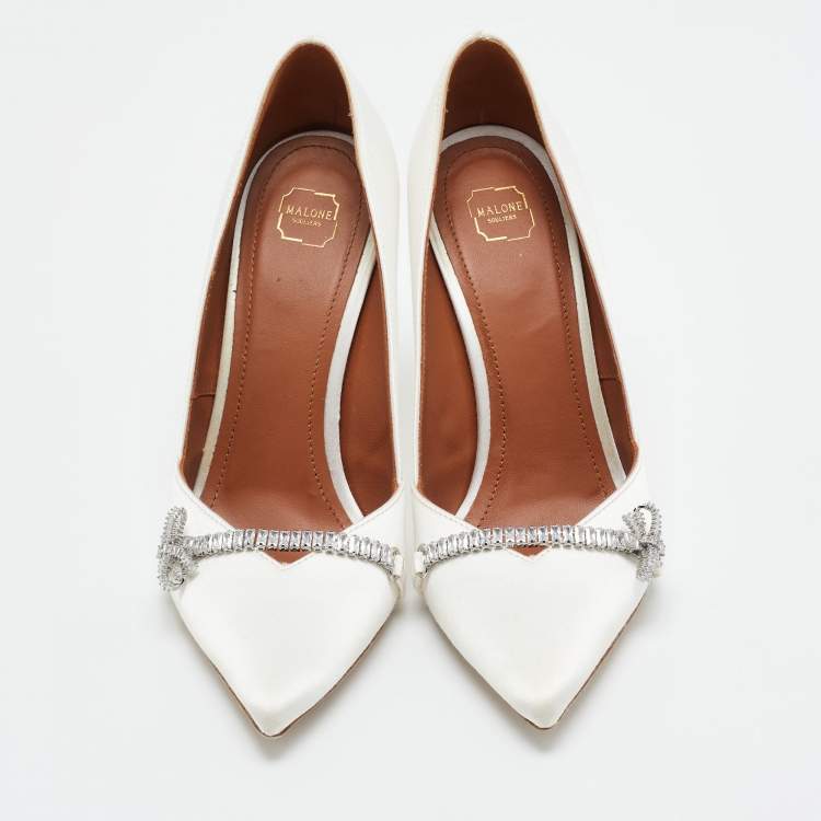 Pre Owned Malone Souliers White Satin Lowe Pumps Size 37