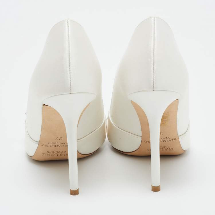Pre Owned Malone Souliers White Satin Lowe Pumps Size 37
