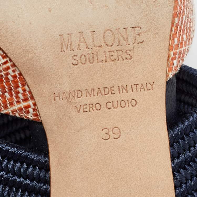 Pre Owned Malone Souliers Orange Raffia Maisie Mules Size 39