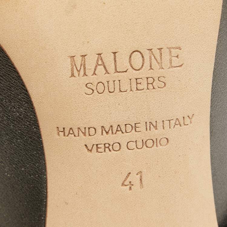 Pre Owned Malone Souliers Grey/Black Leather and Suede Crystal Embellished Maureen Mules Size 41