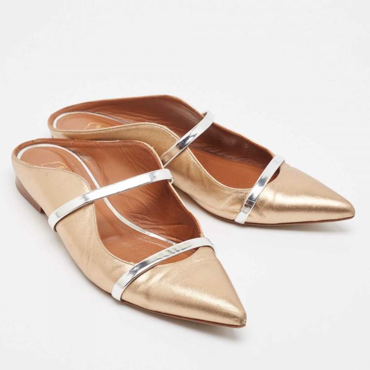 Pre Owned Malone Souliers Metallic Leather Maureen Flat Mules Size 38.5
