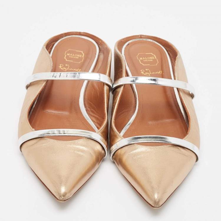 Pre Owned Malone Souliers Metallic Leather Maureen Flat Mules Size 38.5