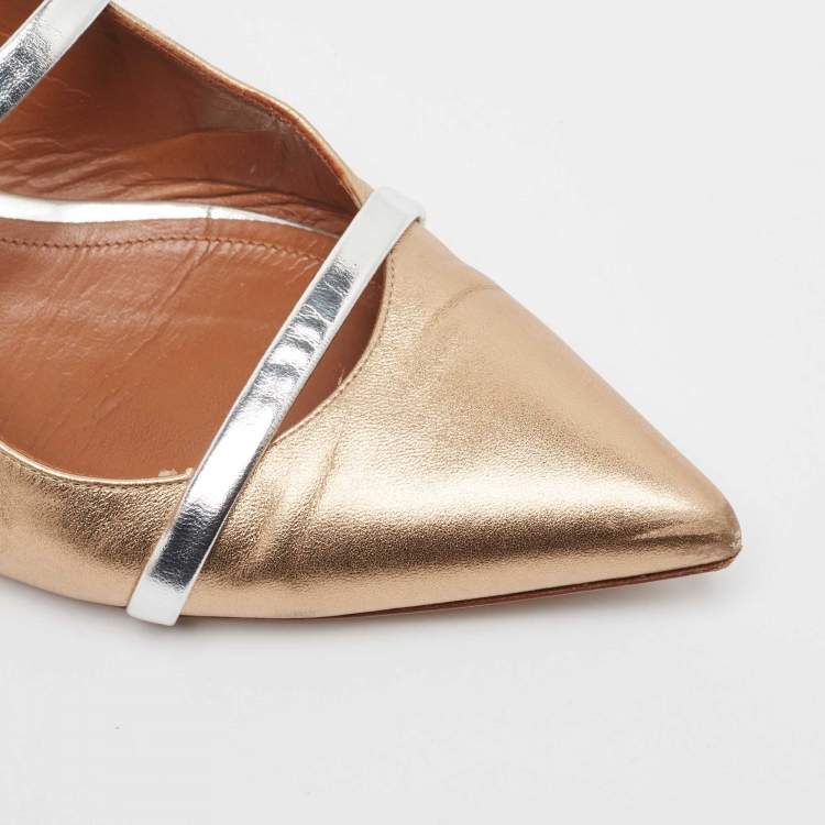 Pre Owned Malone Souliers Metallic Leather Maureen Flat Mules Size 38.5