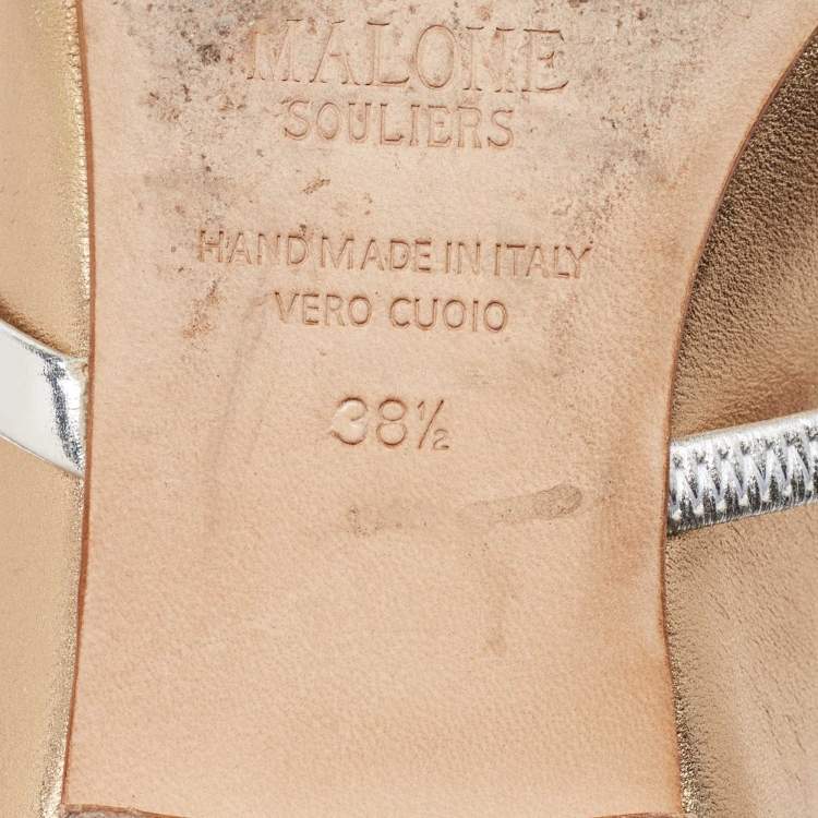 Pre Owned Malone Souliers Metallic Leather Maureen Flat Mules Size 38.5