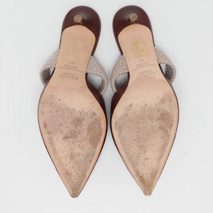 Pre Owned Malone Souliers Burgundy Croc Embossed Leather Maisie Mules Size 40