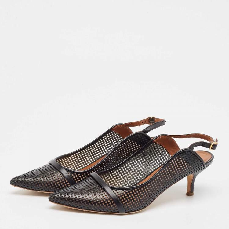Pre Owned Malone Souliers Black Leather Slingback  Pumps Size 38.5
