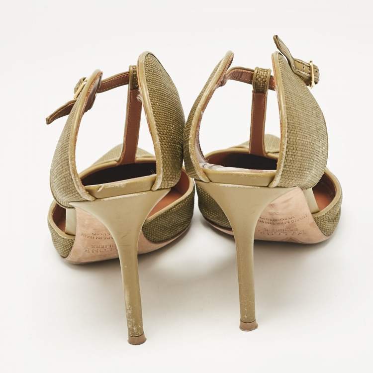 Pre Owned Malone Souliers Green Leather and Raffia Pumps Size 39