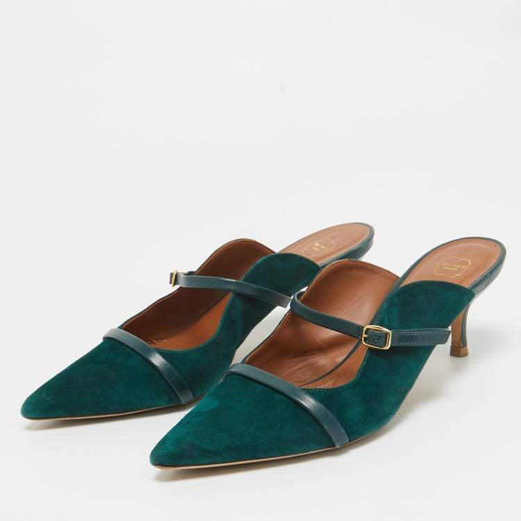 Pre Owned Malone Souliers Dark Green Suede and Leather Mules Size 40
